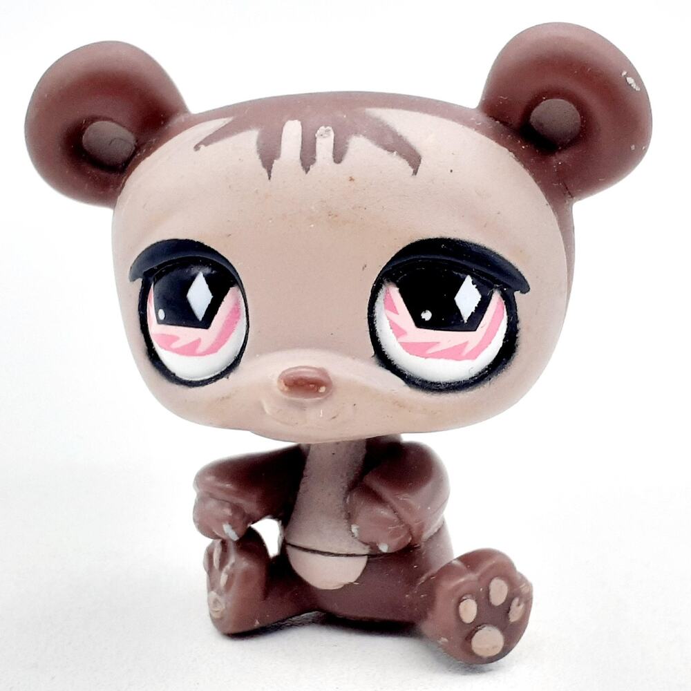 Littlest Pet Shop Brown Bear Figure Pink Eyes 2007 Hasbro LPS Toy Collectible